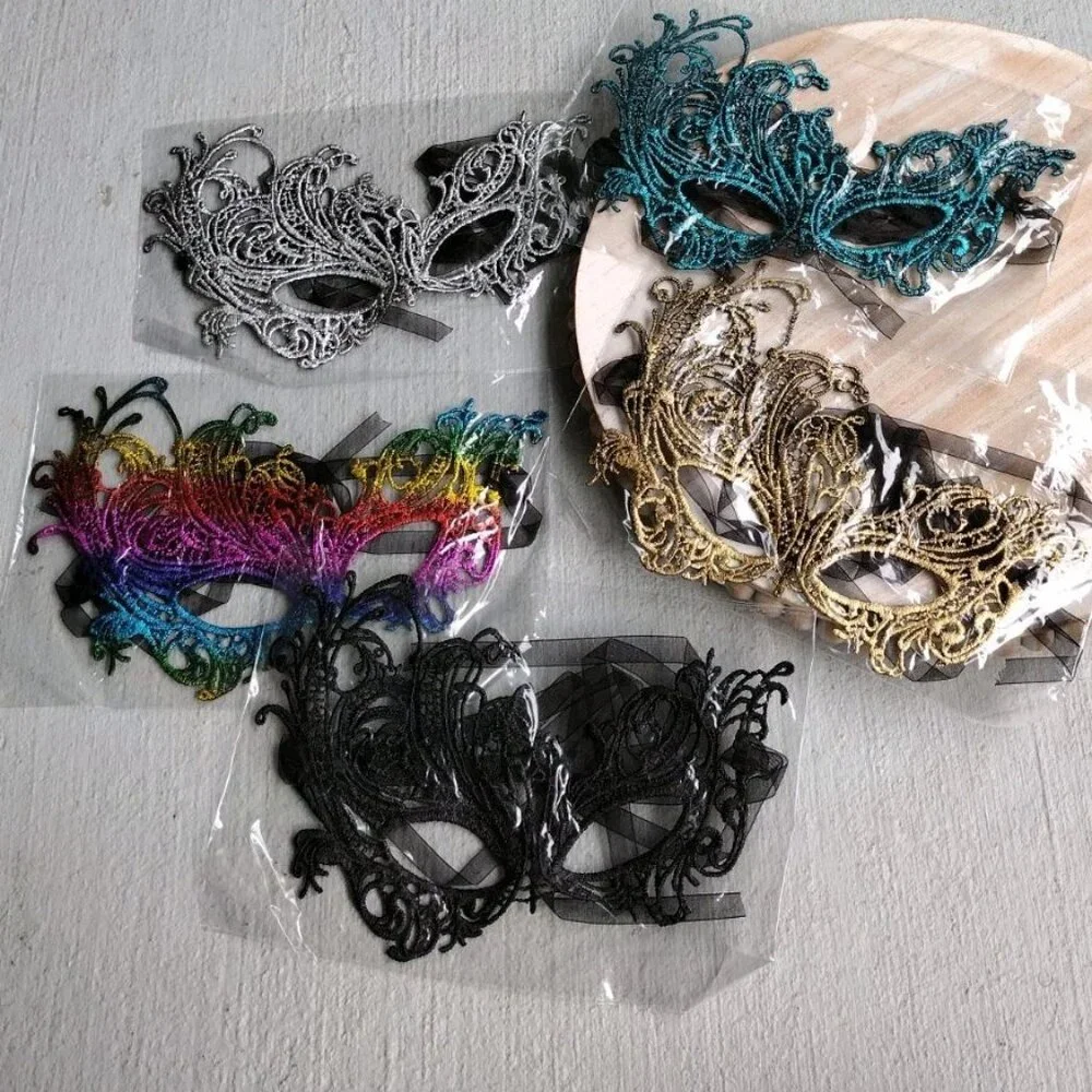 NWOT 5 pk Gold Black Multicolor Silver Treal Lace Eye Mask Mardi Gras Party